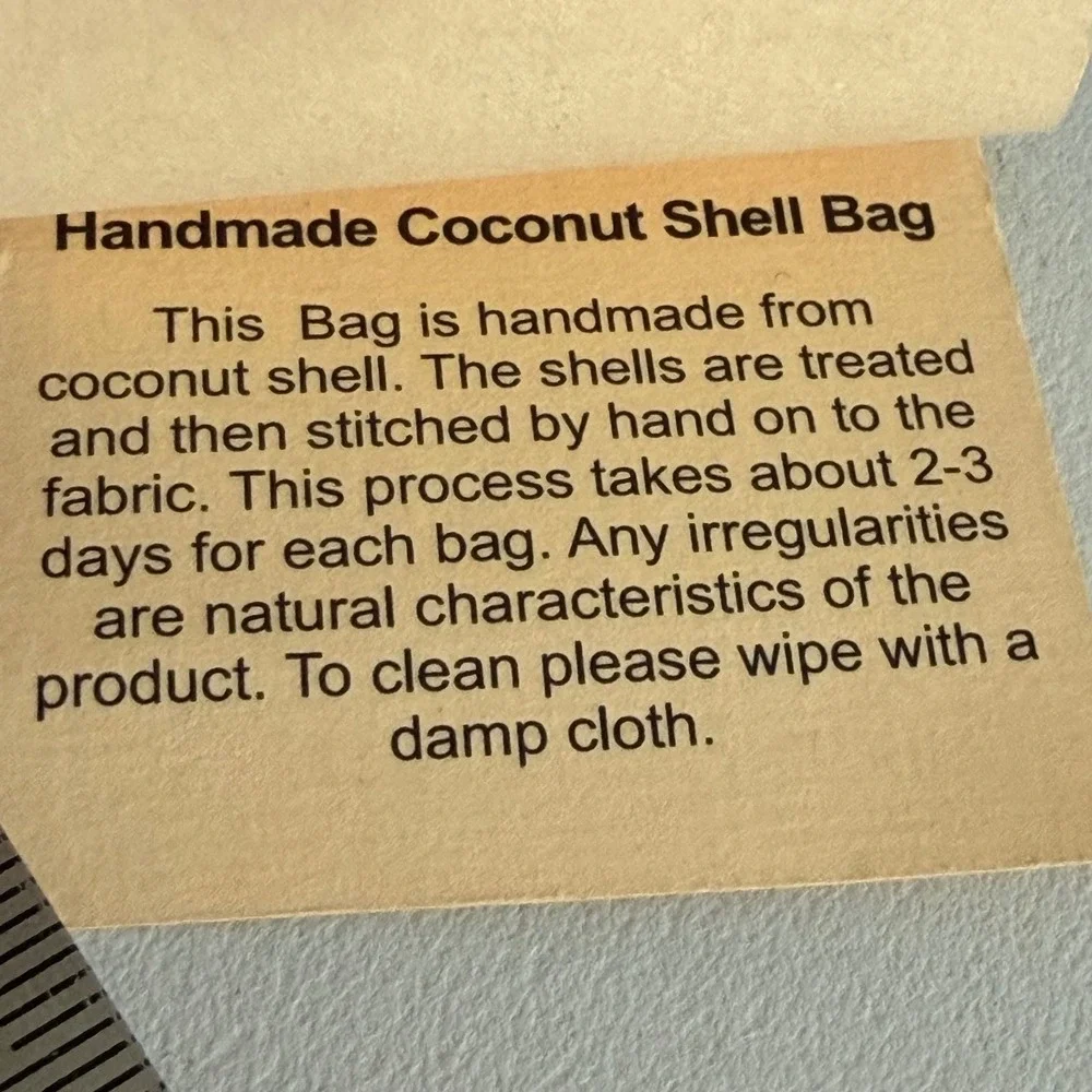 VR Collections Handmade Coconut Shell Bag Boho Checkered Beaded Handle Brown Tan